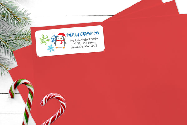 Penguin Merry Christmas Address Labels, Christmas Envelope Seals, Return Address Labels, Stickers Gift Labels Christmas Seals - Set of 30