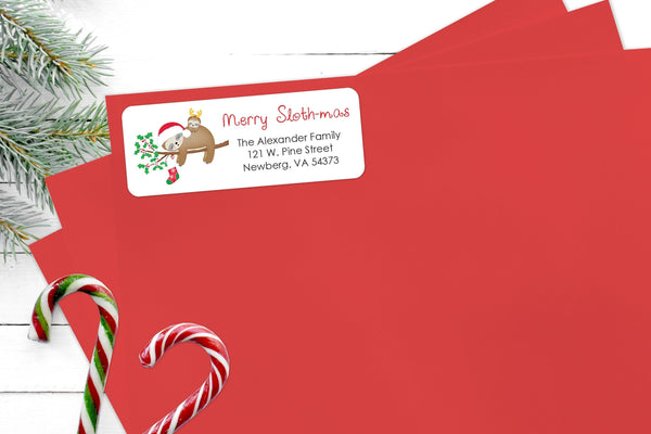 Sloth Merry Christmas Address Labels, Christmas Envelope Seals, Return Address Labels, Stickers Gift Labels Christmas Seals - Set of 30