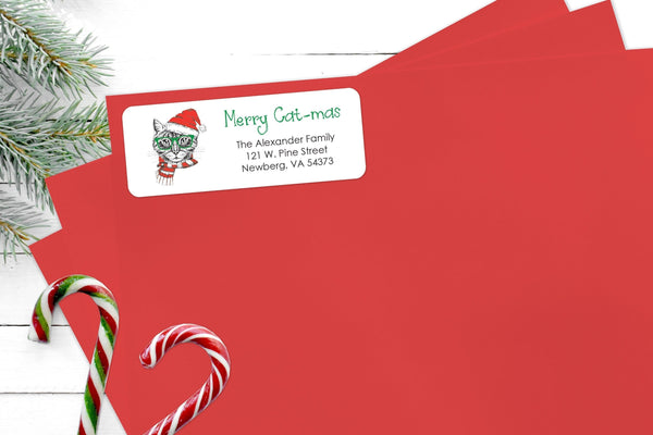 Cat Merry Christmas Address Labels, Funny Christmas Envelope Return Address Labels, Stickers Gift Labels Christmas Seals - Set of 30