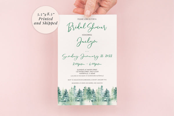 Bridal Shower Invitations Evergreen Trees Christmas Trees Winter Wedding Invites - Printed and Shipped - Set of 10