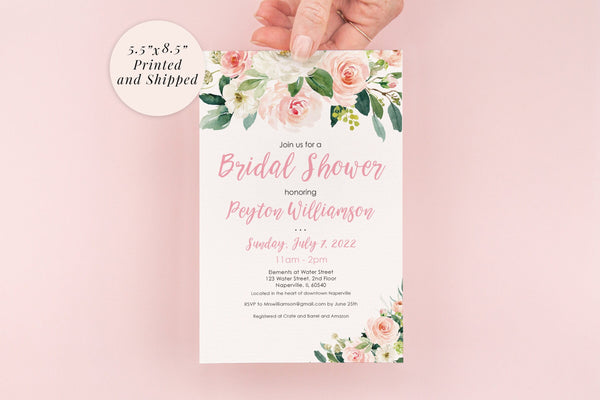 Bridal Shower Invitations Blush Floral Bridal Shower, Bridal Brunch Invites Wedding Invitations - Printed and Shipped - Set of 10