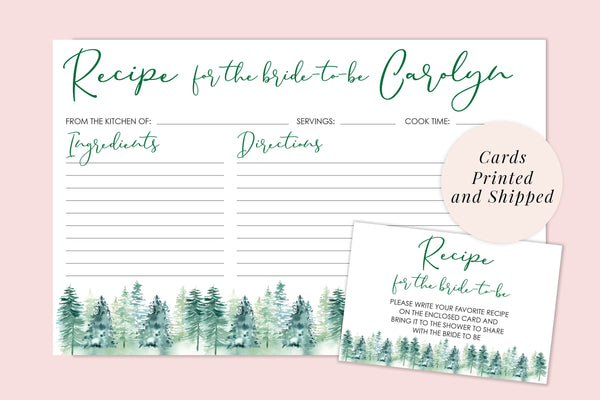 Recipe Card Insert for Bridal Shower Invitation Evergreen Trees Christmas Trees Winter Wedding Printed and Shipped - Set of 10