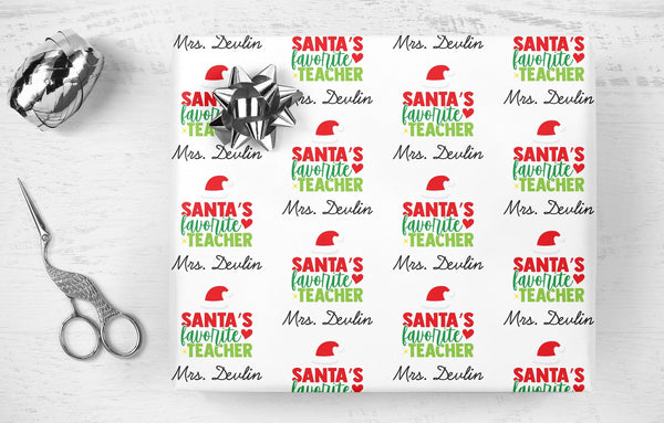 Teacher Christmas Gift Wrap, Personalized Teacher Gift Wrap Sheets, Holiday Wrapping Paper, Best Teacher Gift, Santa&#39;s Favorite Teacher