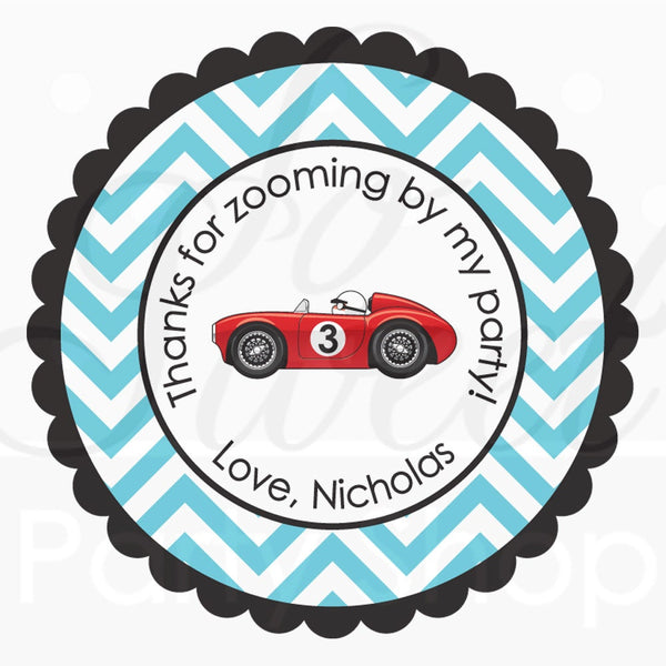 Party Favor Stickers - Chevron, Race Car Birthday - Boys Birthday Party Decorations - Personalized Birthday Stickers - Set of 24