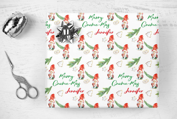 Gnome Christmas Gift Wrap Personalized Name Wrapping Paper, Funny Christmas Gift Wrapping Paper Gift Wrap Sheets, Holiday Wrapping Paper