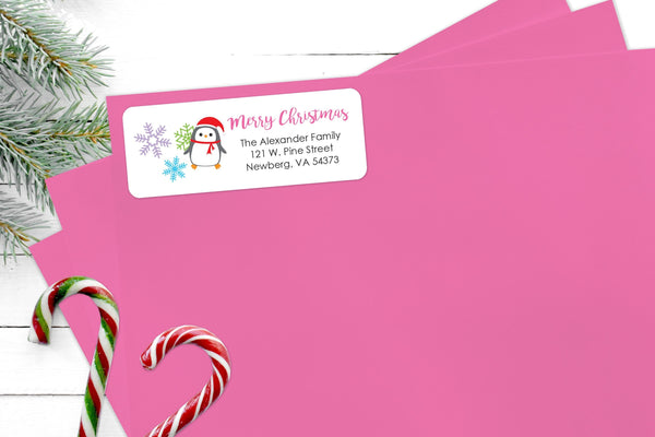 Penguin Merry Christmas Address Labels, Christmas Envelope Seals, Return Address Labels, Stickers Gift Labels Christmas Seals - Set of 30