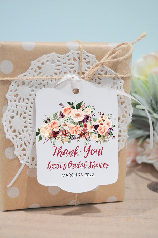 Bridal Shower Favor Tags, Wedding Thank You Tags Favors Personalized Wedding Tags, Fall Floral Shower Hang Tags - Set of 12