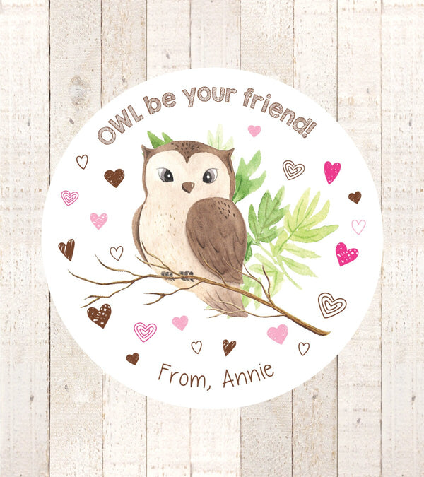 Kids Valentine&#39;s Day Stickers Owl, Goodie Bag Stickers, Treat Bag Stickers, Classroom Valentines, Class Party - Set of 24
