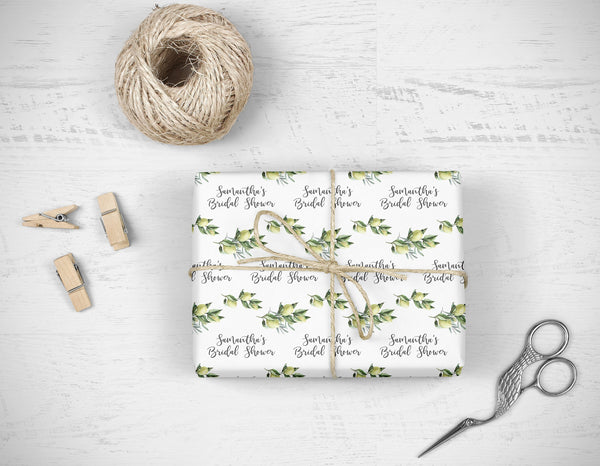 Bridal Shower Wrapping Paper Lemon Citrus Olive Branch, Personalized Bridal Shower Wedding Gift Wrap Sheets, Unique Present Wrapping Paper