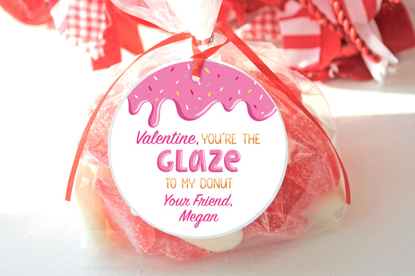 Donut Valentine&#39;s Day Treat Tags, Kids Classroom Valentine Party, Valentine Treat Tags, Valentine Goody Bag Tags - Set of 12 Tags