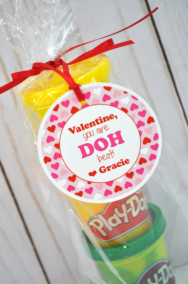Doh Valentine Tags, Kids School Valentines Day PlayDoh Tags, Classroom Valentine Gift Tags - Set of 12 Tags