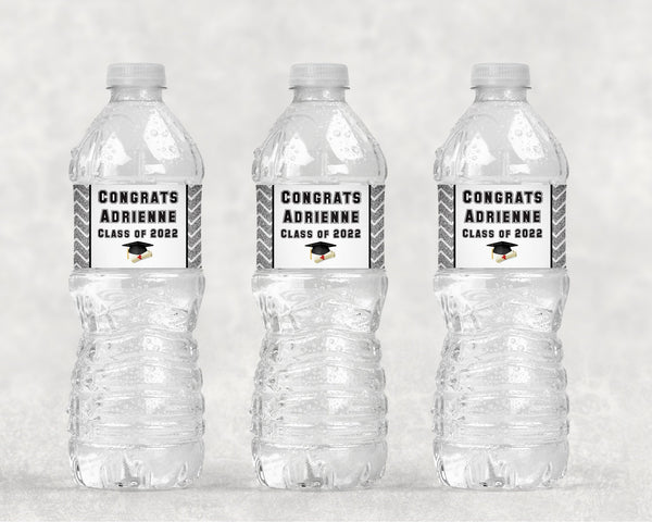 Graduation Water Bottle Labels, Class of 2022 Congrats Grad, Personalized Graduation Drink Labels, Waterproof Water Bottle Wraps - Set of 10