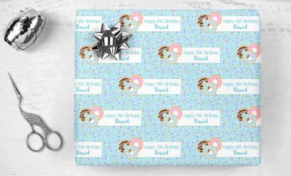 Donut Birthday Gift Wrap, Happy Birthday Wrapping Paper, Personalized Doughnut Wrapping Paper, Gift Wrap Sheets, Donut Sprinkle Party