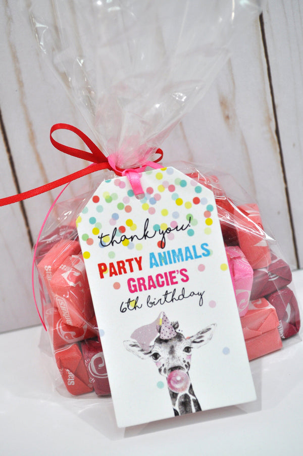 Party Animals Birthday Favor Tags, Zoo Animal Birthday Party, Wild Animals Birthday Party Thank You Tags - Set of 12 Tags