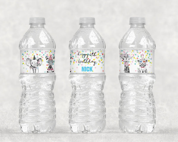 Water Bottle Labels Party Animals, Zoo Animal Birthday Party Water Bottle Labels, Wild Animals Birthday Party Decorations - Set of 10