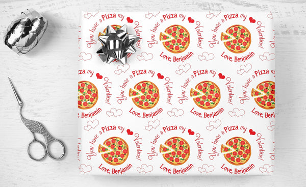 Valentine&#39;s Day Gift Wrap Sheets Pizza My Heart Personalized Wrapping Paper, Valentine Boyfriend Girlfriend Gift, Husband Wife Valentine