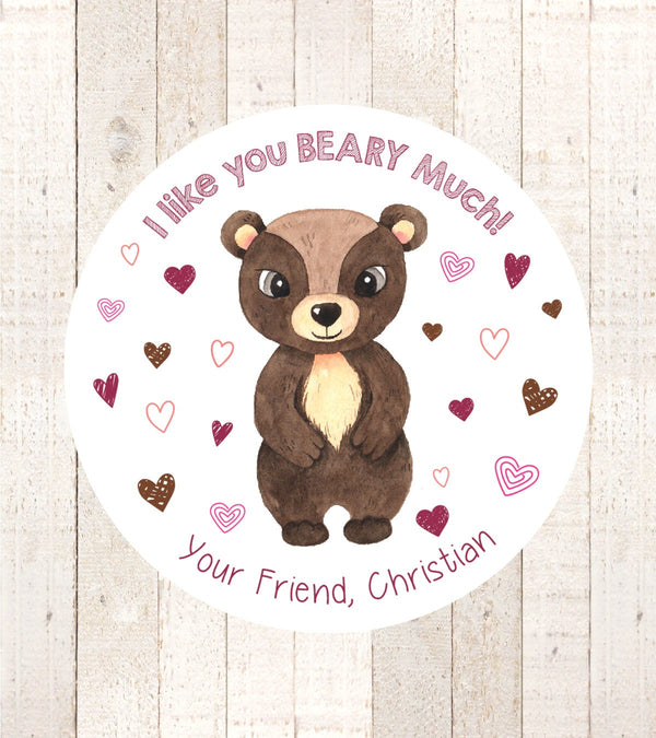Kids Valentine&#39;s Day Stickers Bear, Goodie Bag Stickers, Treat Bag Stickers, Classroom Valentines, Class Party - Set of 24