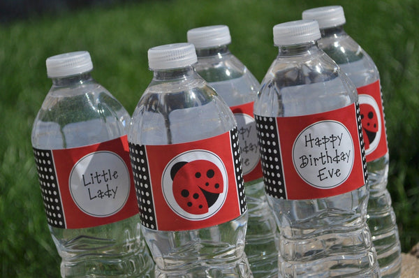 Water Bottle Labels, Ladybug Birthday, Ladybug Baby Shower, Water Bottle Wraps, Personalized Party Decorations - Set of 10 Labels