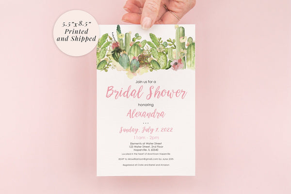 Bridal Shower Invitations Cactus Succulent Invites, Wedding Shower, Bridal Luncheon - Printed and Shipped - Set of 10