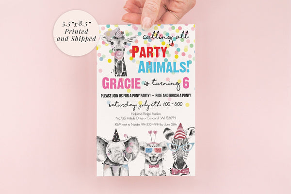 Party Animals Birthday Invitations, Zoo Animal Birthday Invite, Wild Animals Birthday Party Invitations - Printed and Shipped - Set of 10