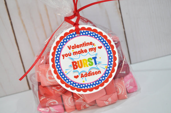 Starburst Valentine Tags, Kids School Valentines Day You Make My Heart Burst Tags, Classroom Valentine Gift Tags - Set of 12 Tags