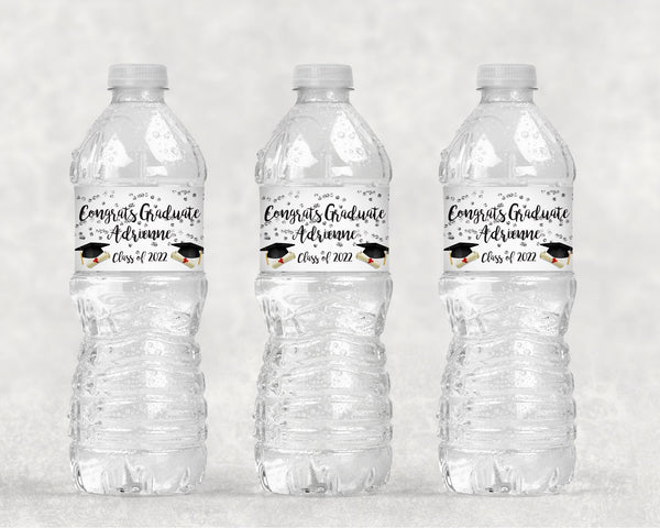 Graduation Water Bottle Labels, Class of 2022 Congrats Grad, Personalized Graduation Drink Labels, Waterproof Water Bottle Wraps - Set of 10