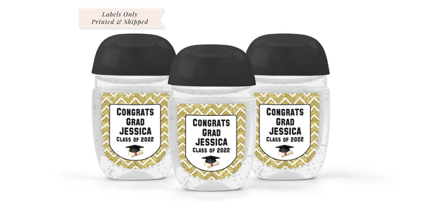 Graduation Sanitizer Labels, Congrats Graduate Class of 2022, Gold Graduation Party Favors Sanitizer Stickers - Set of 30 Labels