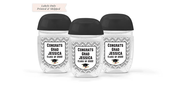 Graduation Sanitizer Labels, Congrats Graduate Class of 2022, Silver Graduation Party Favors Sanitizer Stickers - Set of 30 Labels