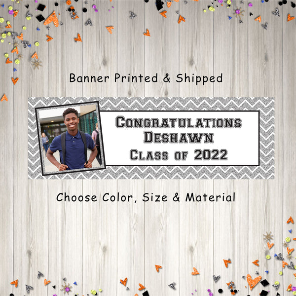 Graduation Photo Banner, Class of 2022 Banner, High School Graduation Banner, College Graduation Banner Gold or Silver - Printed & Shipped
