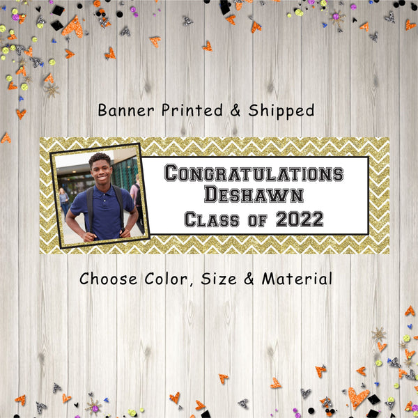 Graduation Photo Banner, Class of 2022 Banner, High School Graduation Banner, College Graduation Banner Gold or Silver - Printed & Shipped