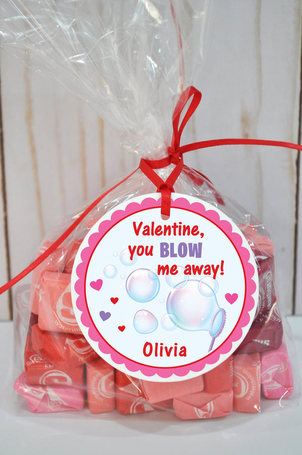 Bubbles Valentine Tags, Kids School Valentines Day You Blow Me Away Bubble Tags, Classroom Valentine Gift Tags - Set of 12 Tags