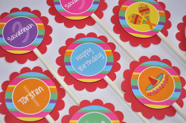 Fiesta Birthday Party Cupcake Toppers - 1st Birthday Party - Cinco De Mayo Party - Girls and Boys Birthday Party Decorations - Set of 12