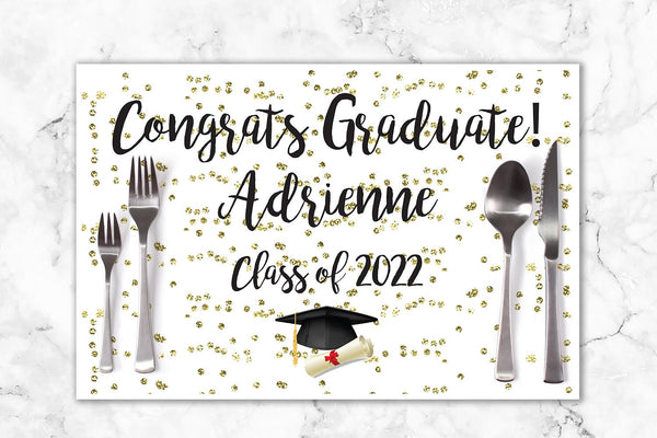 Graduation Paper Placemats Class of 2022 Decorations Tableware Disposable Personalized Placemats - Printed & Shipped Set of 6