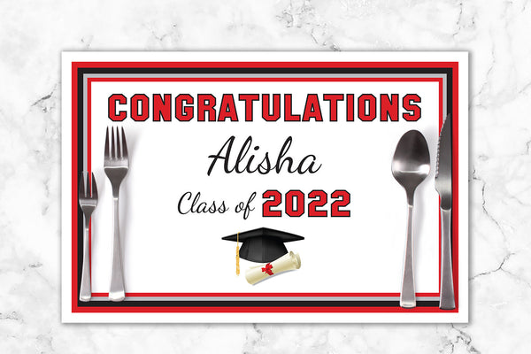 Graduation Paper Placemats Class of 2022 Decorations Tableware Disposable Personalized Placemats - Printed & Shipped Set of 6