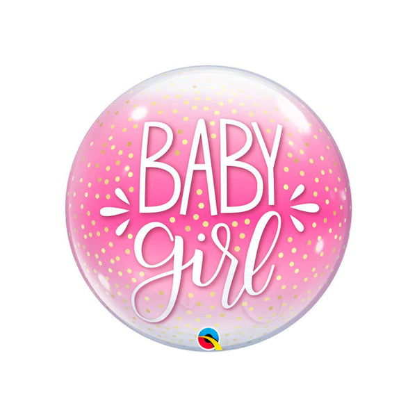 Baby Girl Balloon Pink Large 22" Bubble Transparent Balloon Its a Girl Helium Filled