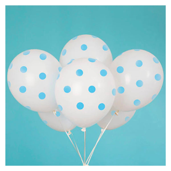 Blue and White Polkadot Balloons 12", Baby Boy Shower Balloons, Boy Birthday Balloons - Pack of 6