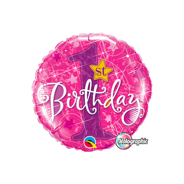 Girls 1st Birthday Birthday Balloon 18" Foil Mylar Balloon, Happy Birthday Balloon, Baby&#39;s First Birthday Balloon