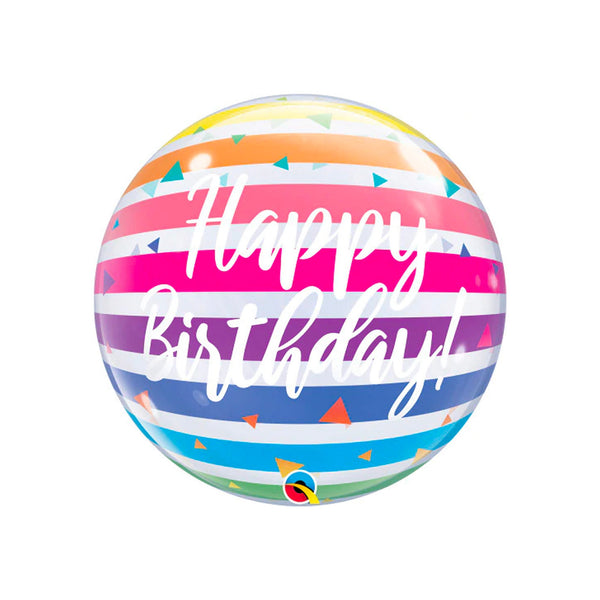 Happy Birthday Bubble Balloon 22" Foil Mylar Balloon, Rainbow Stripe Birthday Balloon Clear Plastic