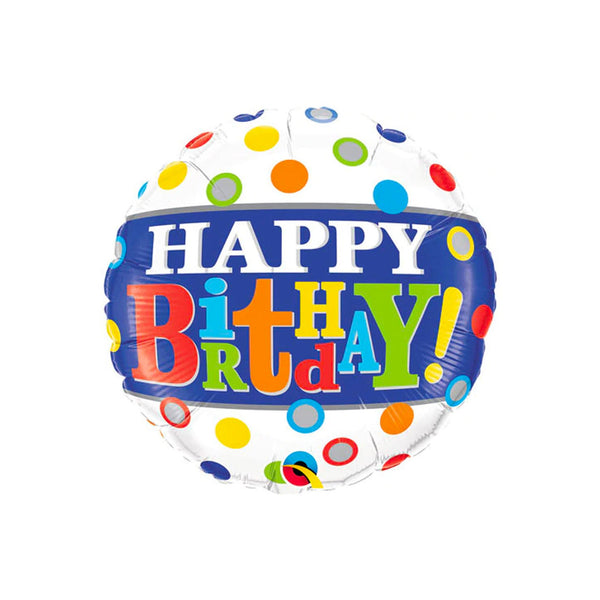 Happy Birthday Balloon 18" Foil Mylar Balloon, Rainbow with Polkadots Birthday Balloon