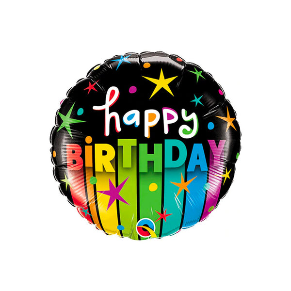 Happy Birthday Balloon 18" Foil Mylar Balloon, Rainbow Black with Stripes and Stars Birthday Balloon