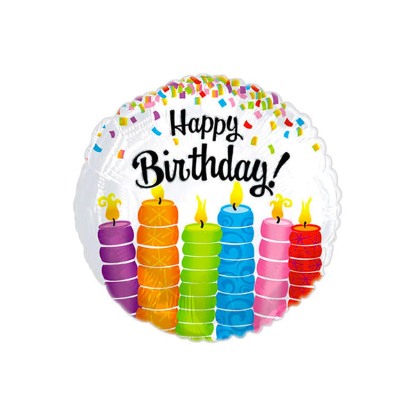 Happy Birthday Balloon 17" Foil Mylar Balloon, Rainbow with Candles Birthday Balloon