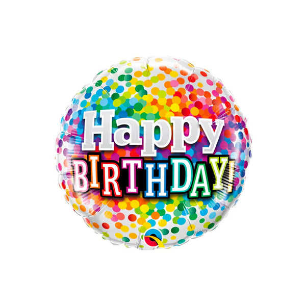 Happy Birthday Balloon 18" Foil Mylar Balloon, Rainbow Confetti Polkadots Birthday Balloon