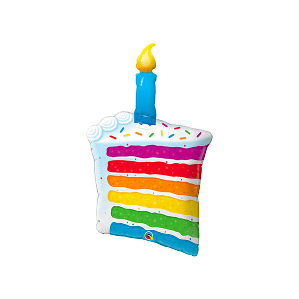 Large Rainbow Birthday Cake Balloon with Candle 42" Foil Mylar Balloon, Rainbow Cake Slice with Candle Birthday Balloon