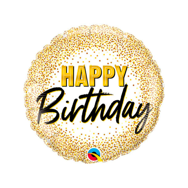 Happy Birthday Balloon Gold Polkadots 18" Foil Mylar Balloon, Gold and Black Polkadots Adult Birthday Balloon