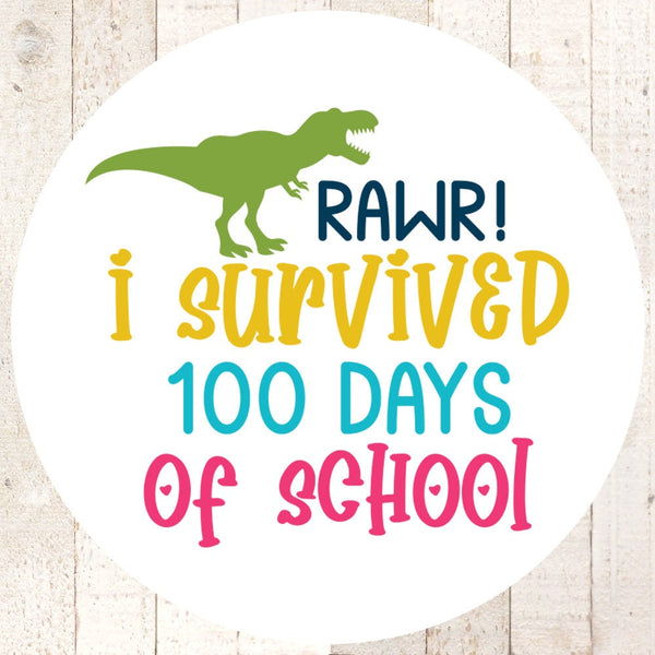 100 Days of School Stickers, Teacher Stickers, Classroom Stickers Dinosaur I Survived 100 Days of School Labels - Set of 24
