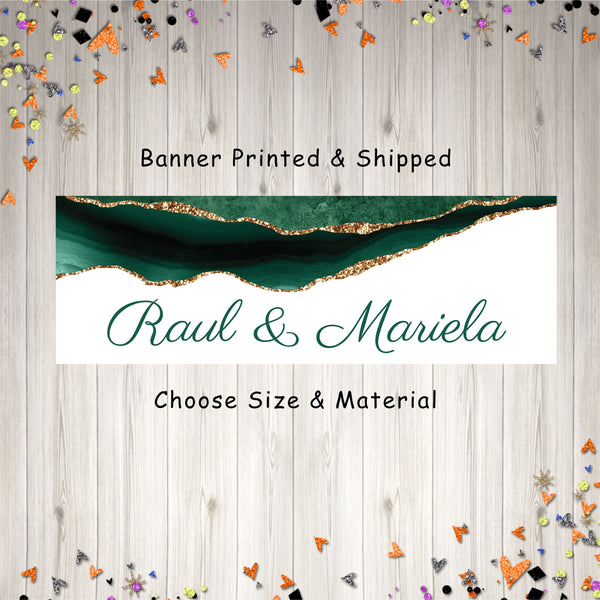 Wedding Banner Emerald Green Agate Gold Decorations, Wedding Shower Banner, Bridal Shower Banner - Printed & Shipped