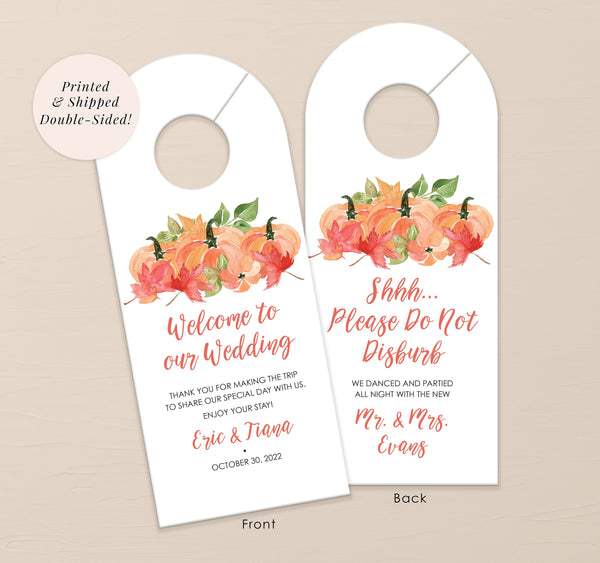 Wedding Hotel Door Hangers Pumpkin Orange, Hotel Guest Welcome Wedding Door Hanger Do Not Disturb - Printed and Shipped - Set of 10