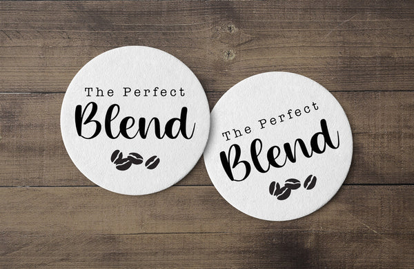 The Perfect Blend Coffee Wedding Coasters, Bridal Shower Coasters, Paper Drink Coasters - Set of 12
