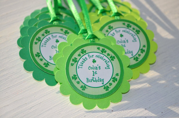 St. Patrick&#39;s Day Birthday Favor Tags, Boys 1st Birthday Favors, St. Patricks Day Decorations, Shamrocks, Clovers, Green - Set of 12 Tags