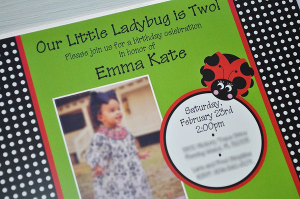 Ladybug Birthday Invitations, Girls 1st Birthday Party Invites, Garden Party Little Ladybug Personalized Party Decorations - Set of 10